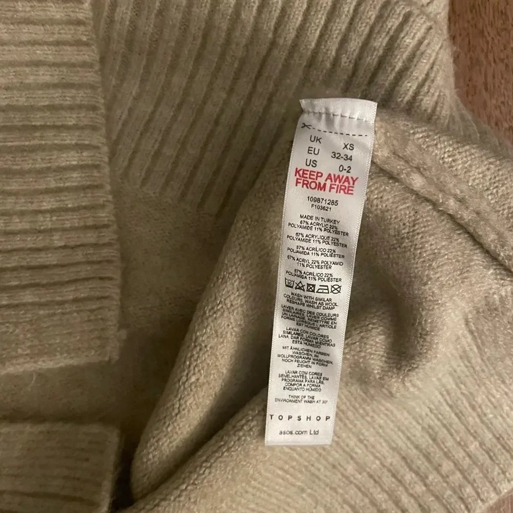 TOPSHOP cozy v-neck sweater with side slits and ribbed trim Small (cream) - Picture 5 of 5